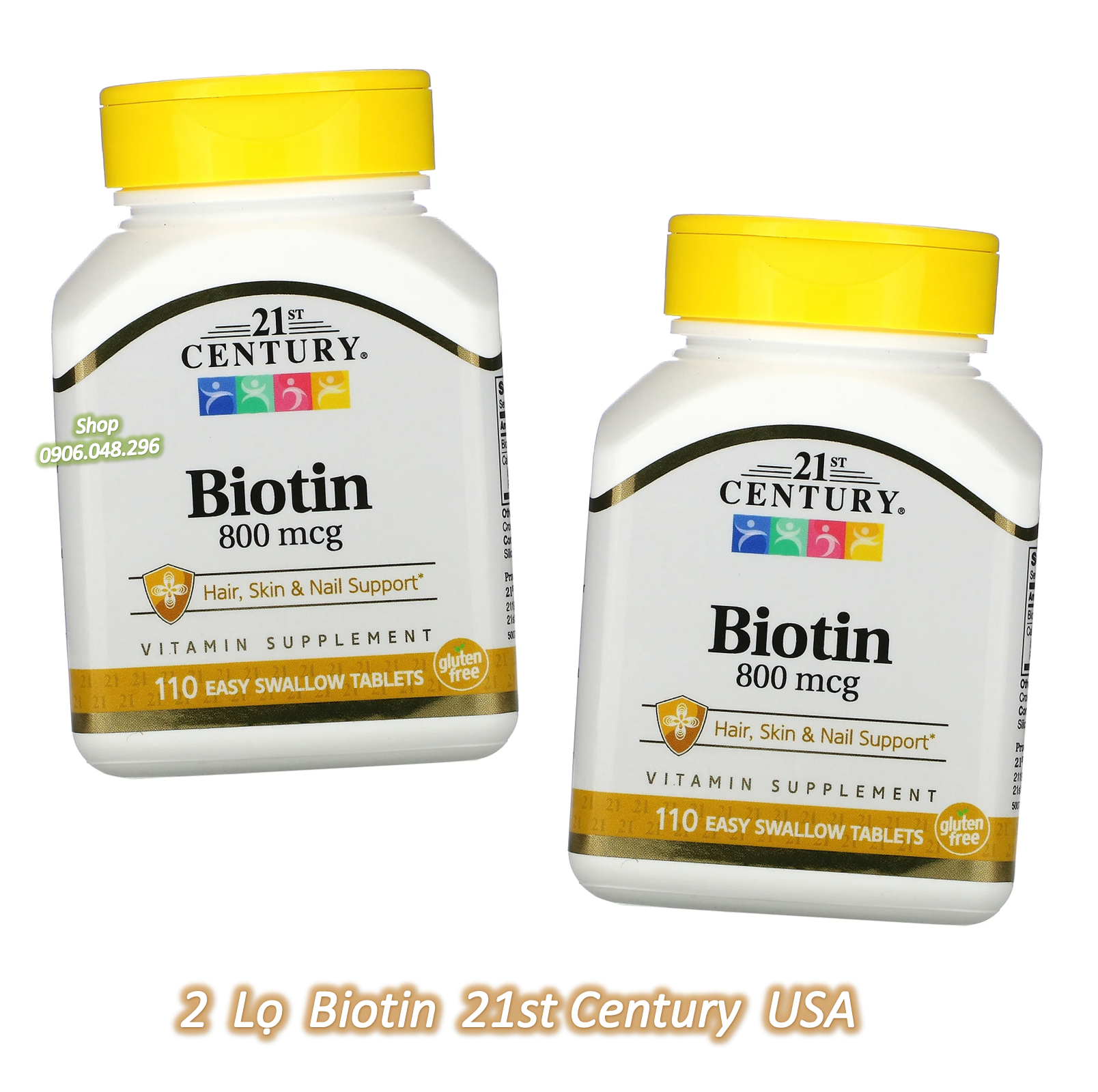 Biotin 800 mcg  21st Century  USA  hỗ trợ mọc Tóc, râu, da, móng, ... - 2  Lọ ( mỗi Lọ  gồm : 110 Viên ) của Hãng 21st Century USA. Viên uống cung Cấp thêm vitamin, dưỡng chất  Dùng riêng lẻ ( Nam, nữ )... hay Kết hợp với Thuoc minoxidil