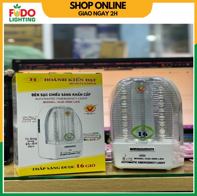 Đèn sạc chiếu sáng khẩn cấp honjianda hjd-3500 led, hàng chính hãng.