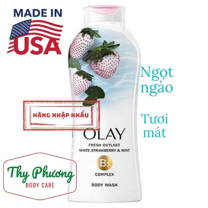 Sữa tắm Olay Cooling White Strawberry & Mint - Nhập khẩu từ Mỹ 650ml