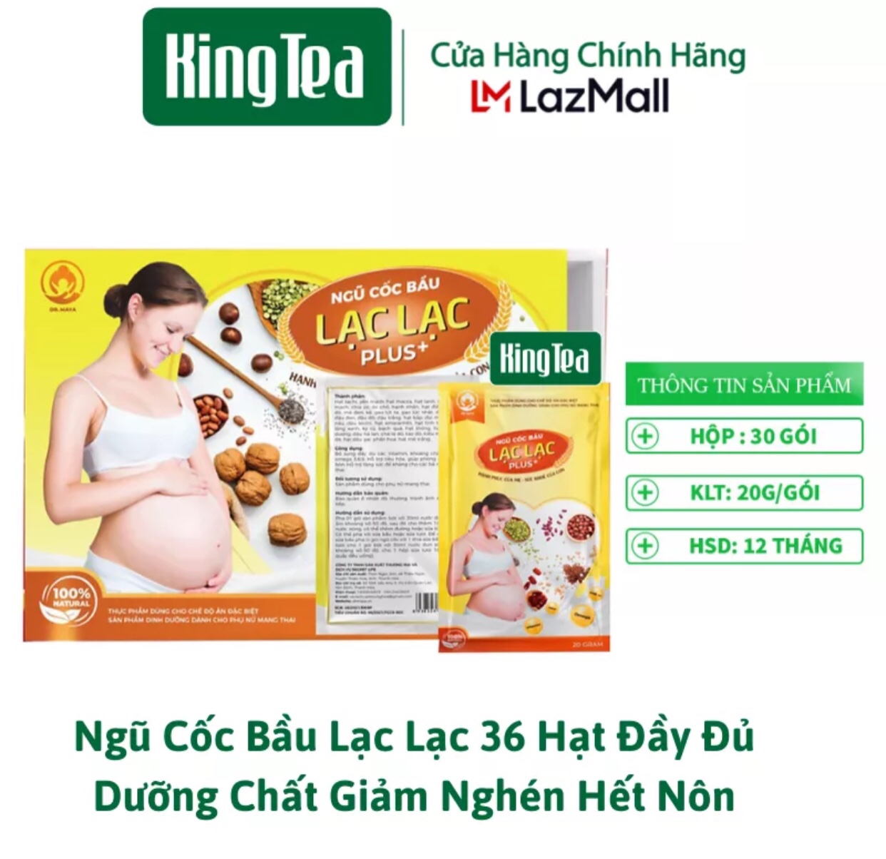 Ngũ cốc bầu Lạc Lạc Plus (hộp/30 gói) - Hàng chính hãng - Freeship - siêu dinh dưỡng giúp thai nhi phát triển