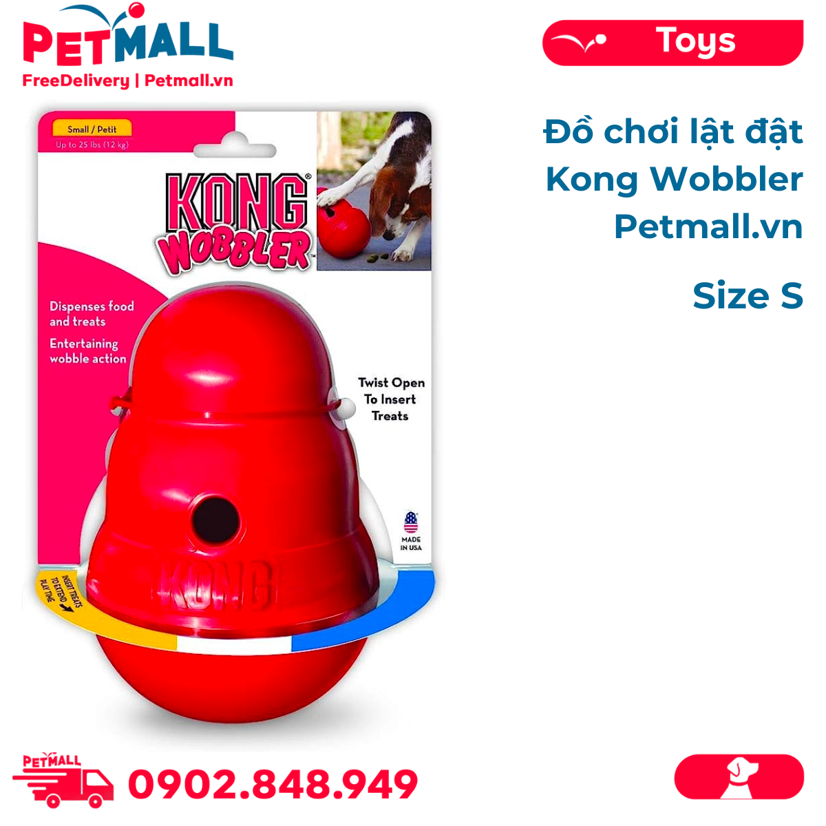 Đồ chơi lật đật Kong Wobbler Size S - Có thể thêm treats bên trong Petmall