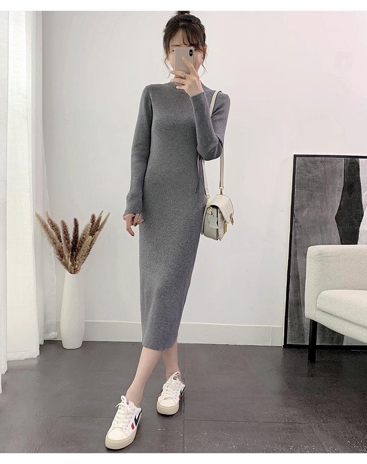 Đầm len ôm body cổ 3 phân màu xám, đầm ôm body nữ sexy, đầm len tăm dáng dài, đầm len nữ, đầm body nữ dáng ôm, đầm len cao cổ, đầm len dáng suông, đầm len ôm hàn quốc, AMELIA