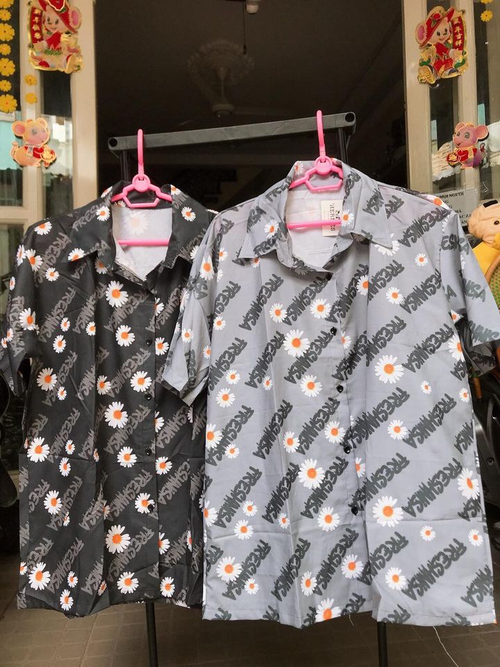 Áo sơ mi tay lụa unisex HOA CÚC 2 màu cực chất