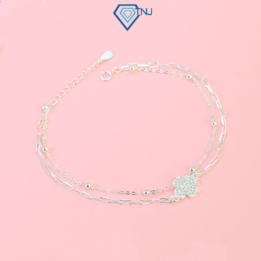 Lắc chân bạc nữ dây kép xinh hình cỏ 4 lá may mắn lcn0114 - trang sức tnj