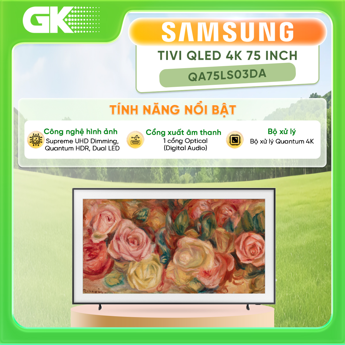Smart Tivi Khung Tranh The Frame QLED Samsung 4K 75 inch QA75LS03DA - QA75LS03D - 75LS03DA -  [Trả Góp] - Multi View chia nhỏ màn hình tivi One Remote sạc qua USB C & ánh sáng - GIAO HÀNG TOÀN QUỐC