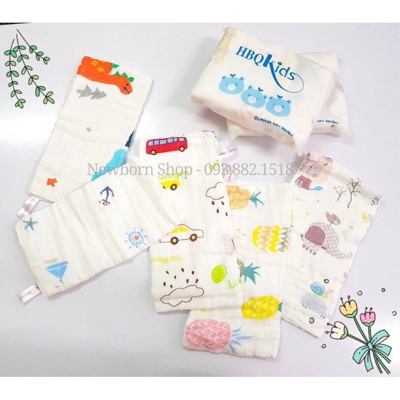 Bán lẻ 1 chiếc khăn xô hbqkids 6 lớp rửa mặt cho bé
