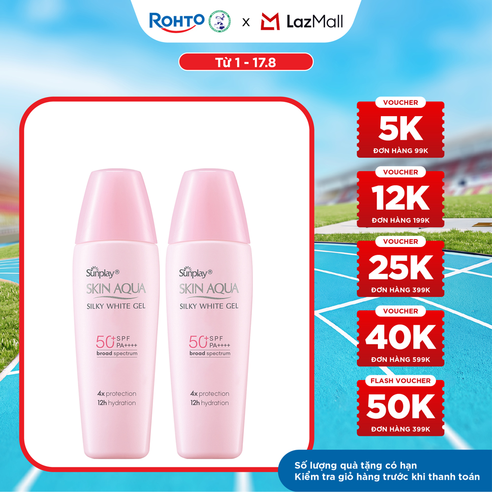 [VB] Bộ 2 Kem chống nắng Skin Aqua dưỡng trắng  dưỡng ẩm, dùng hàng ngày dạng gel Sunplay Skin Aqua Silky White Gel Eco Việt Nam SPF 50, PA++++ 30g