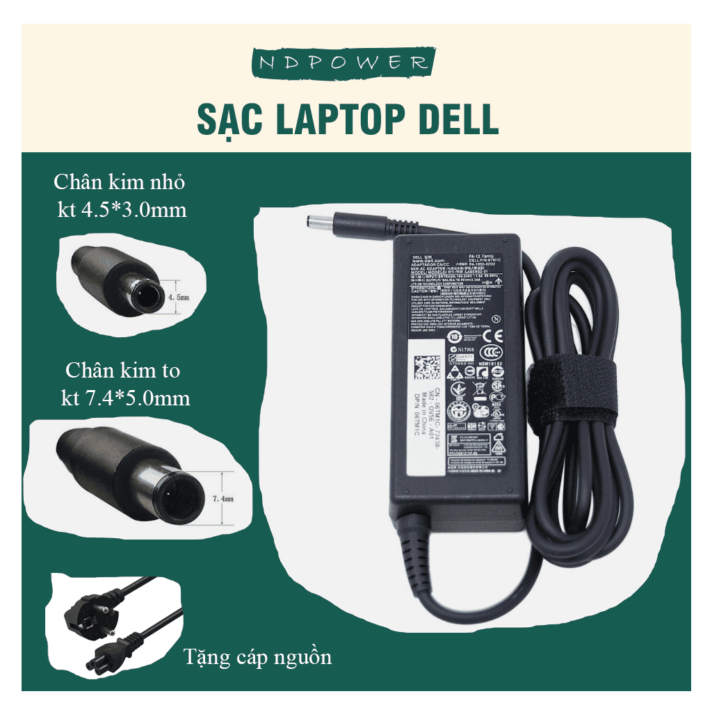 Sạc laptop Dell công suất 19.5V - 3.34A 65w / 19.5V - 4.62A 90W LOẠI TỐT