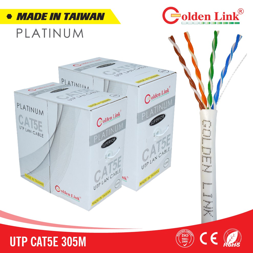 [HCM]CÁP MÃNG GOLDEN LINK PLATINUM UTP CAT 5E MADE IN TAIWAN MÀU CAM / TRẮNG