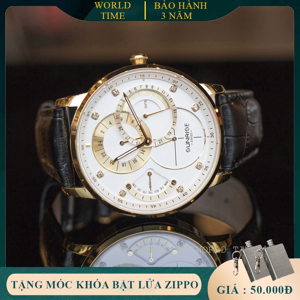 Đồng hồ Nam Sunrise 1146SA  Full box- thẻ bảo hành  kính Sapphire chống xước, chống nước- Dây da cao cấp.