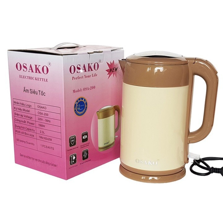 Ấm đun siêu tốc osako osa-200 dung tích 2.0 lít công suất 1500w