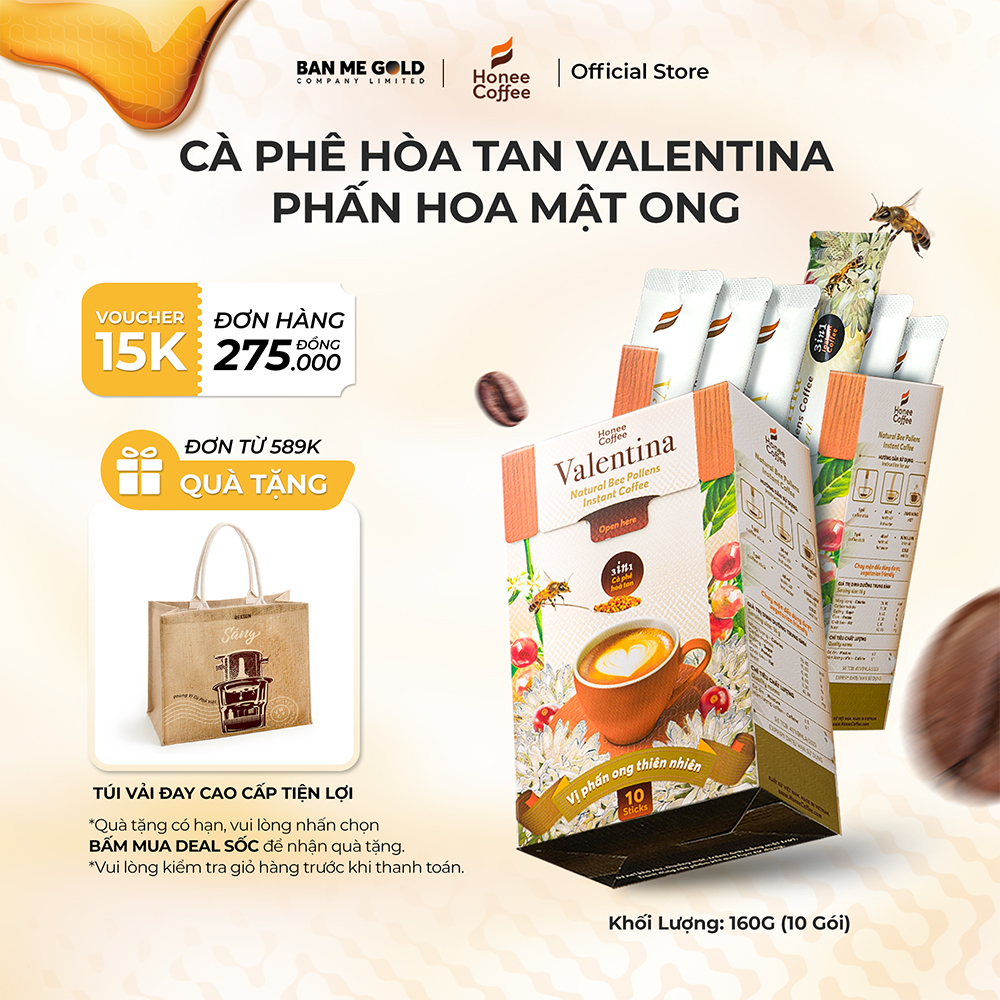 Cà Phê Sữa Hoà Tan Valentina - Instant Delight - 160gr (10 Gói) - Cafe Phấn Hoa Mật Ong Ban Me Gold - Honee Coffee