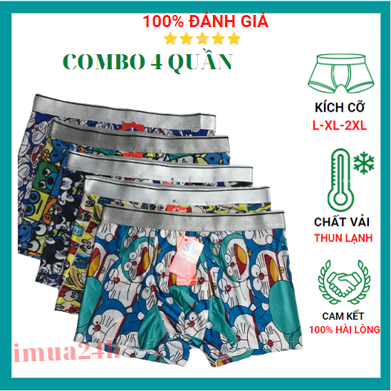 Combo 4 quần sịp đùi doremon,chất liệu thun lạnh co giãn thoáng mát cao cấp - imua24h