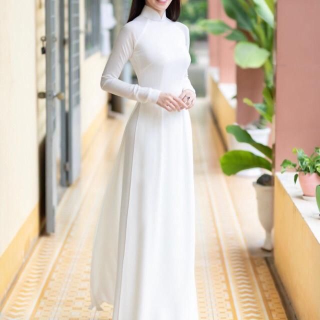 Bộ áo dài trắng học sinh lụa nhật lót trước sau co giãn