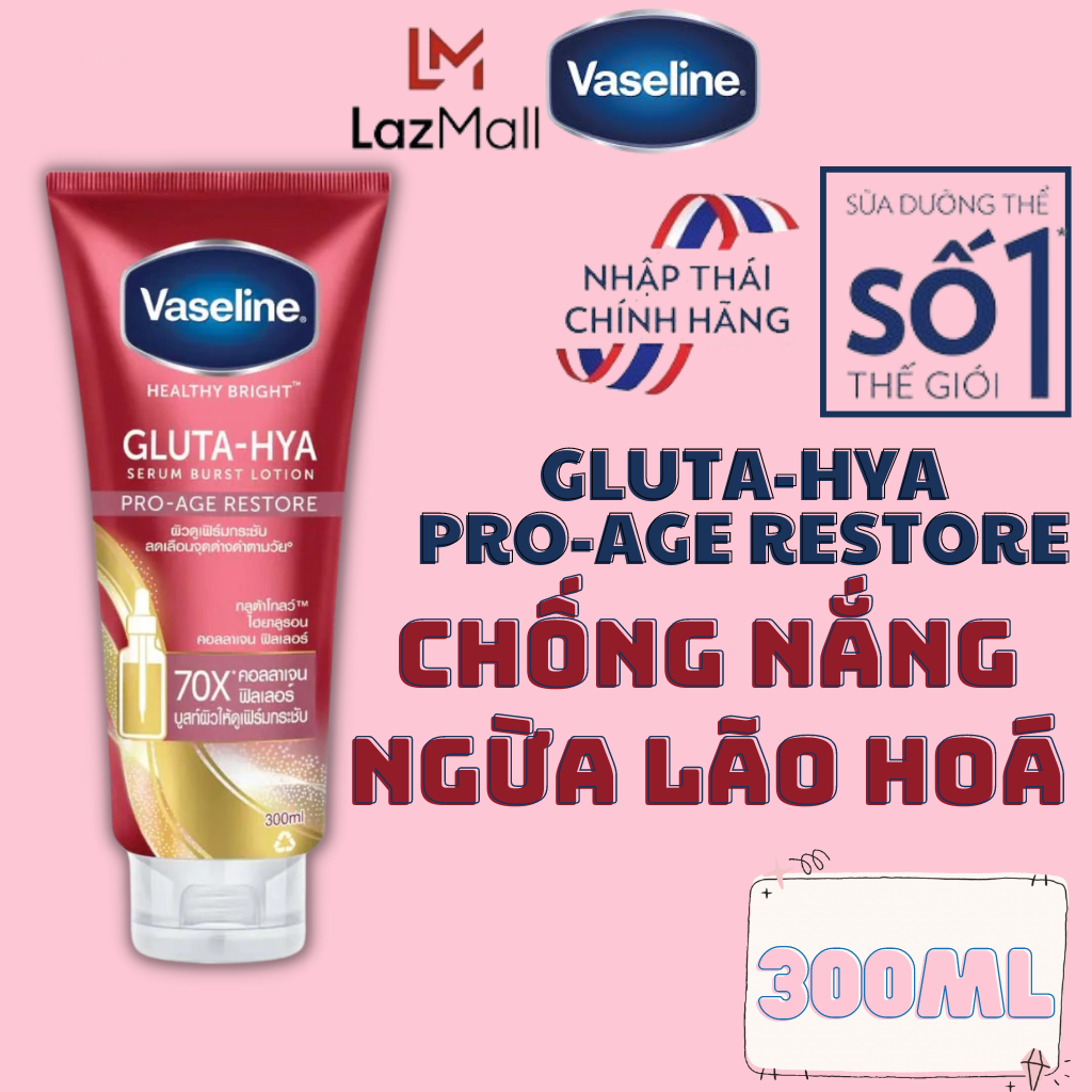 Sữa dưỡng thể vaseline 70x gluta hya pro aged restore mềm mịn da ngừa lão hoá chống nắng - sữa dưỡng thể trắng da vaseline chính hãng - vaseline thái chính hãng - vaseline dưỡng thể trắng da chính hãng"