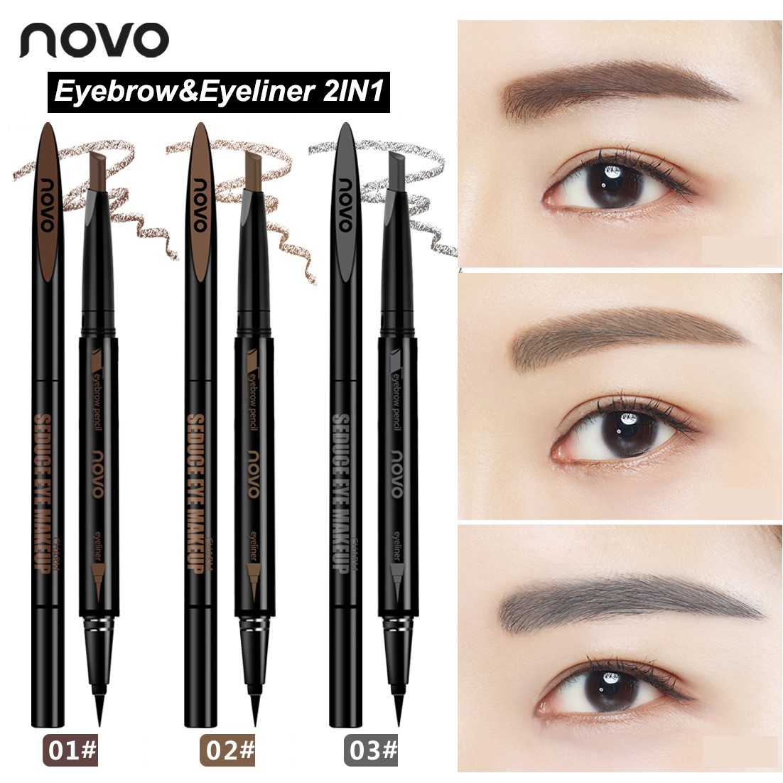Chì Kẻ Mày Ngang 2 Đầu + kẻ mắt nước 2 in 1 Novo Makeup Seduce