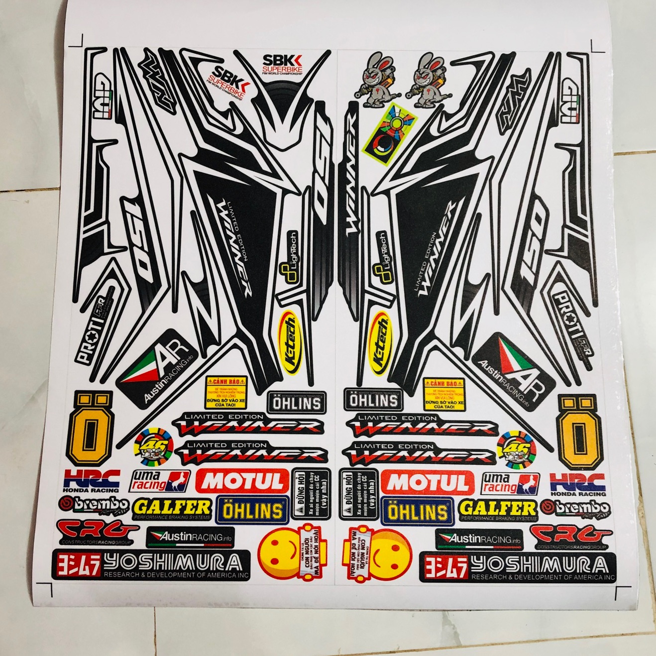 Tem rời winner chỉ trắng đen decal nhám