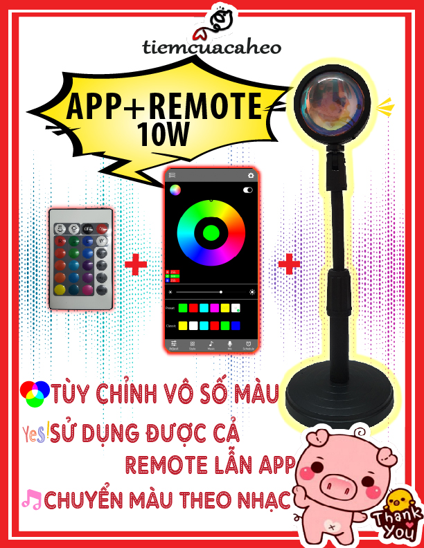 (Hỏa Tốc 2H HCM) (Remote+App ĐT đổi màu 16 triệu màu) Đèn Hoàng Hôn, Đèn Led Đèn Ngủ Đèn Sunset, blackpink Rose, Đèn Rainbow, Đèn Sống Ảo kèm Remote đổi màu RGB Hot trend tiktok tiemcuacaheo Tiệm Của Cá Heo tiem cua ca heo