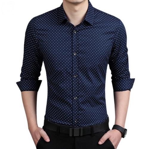 Áo sơ mi nam vải lụa họa tiết chấm bi cao cấp không nhăn không xù