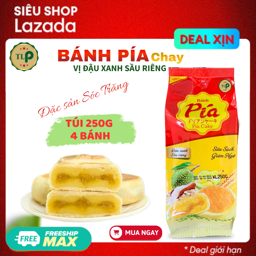 Bánh Pía Đậu Xanh Sầu Riêng TLP Chay | Túi 250g 4 Bánh | Đặc Sản Sóc Trăng