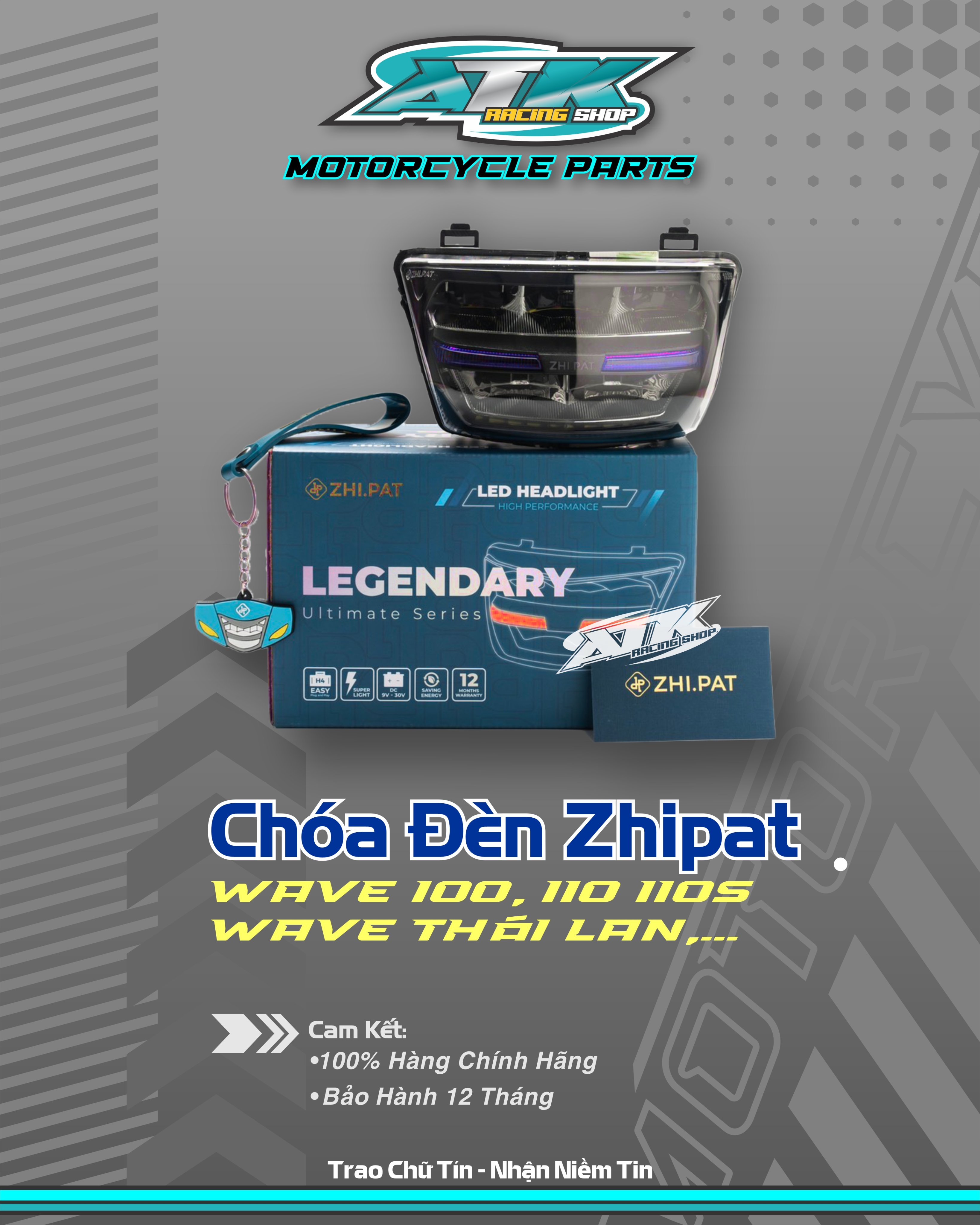 Choá đèn pha led 2 tầng chính hãng zhipat dành cho xe wave 100, 110 110s wave thái lan legendary