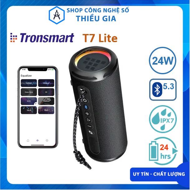 Loa tronsmart t7 lite chính hãng, bluetooth 5.3, chống nước ipx7, công suất 24w, nghe nhạc 24 giờ, kết nối app tronsmart