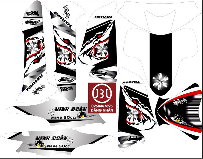 tem trùm xe máy wave alpha CÁ MẬP BẠC