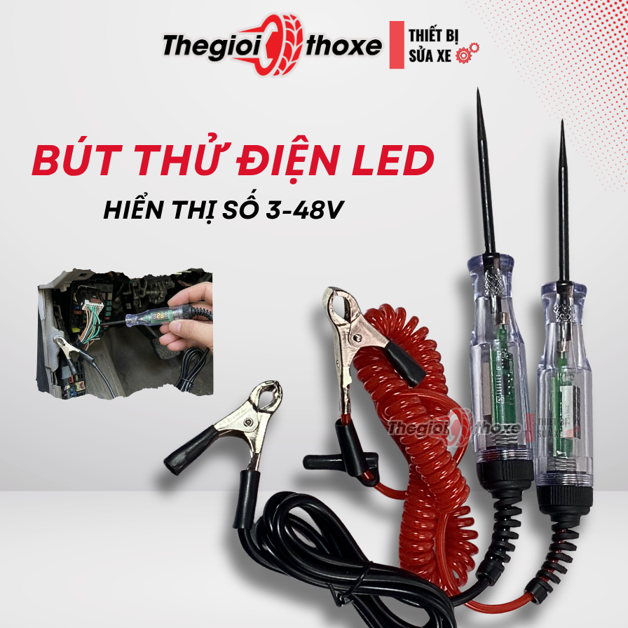 Bút thử điện 3–48V Màn Hình LED – Kiểm tra mạch điện xe – Thế Giới Thợ Xe