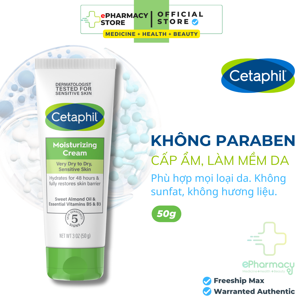 Kem dưỡng ẩm Cetaphil Moisturing Cream 50gr - Cetaphil Face and Body Moisturing Cream