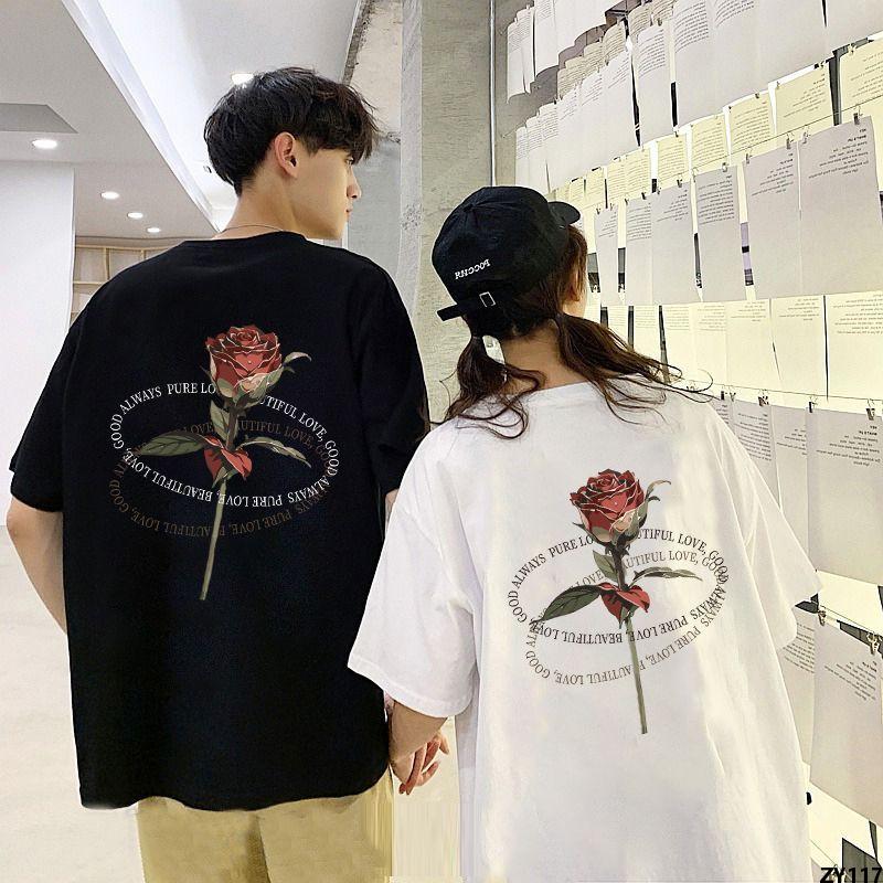 Hai Màu Đỏ Ngọt Ngào Cho Nữ 2023 Trang Phục Cặp Đôi T Áo Sơ Mi Ngắn Tay 100 Cotton Lưới Bó Hoa Quần Áo Mùa Hè Mới