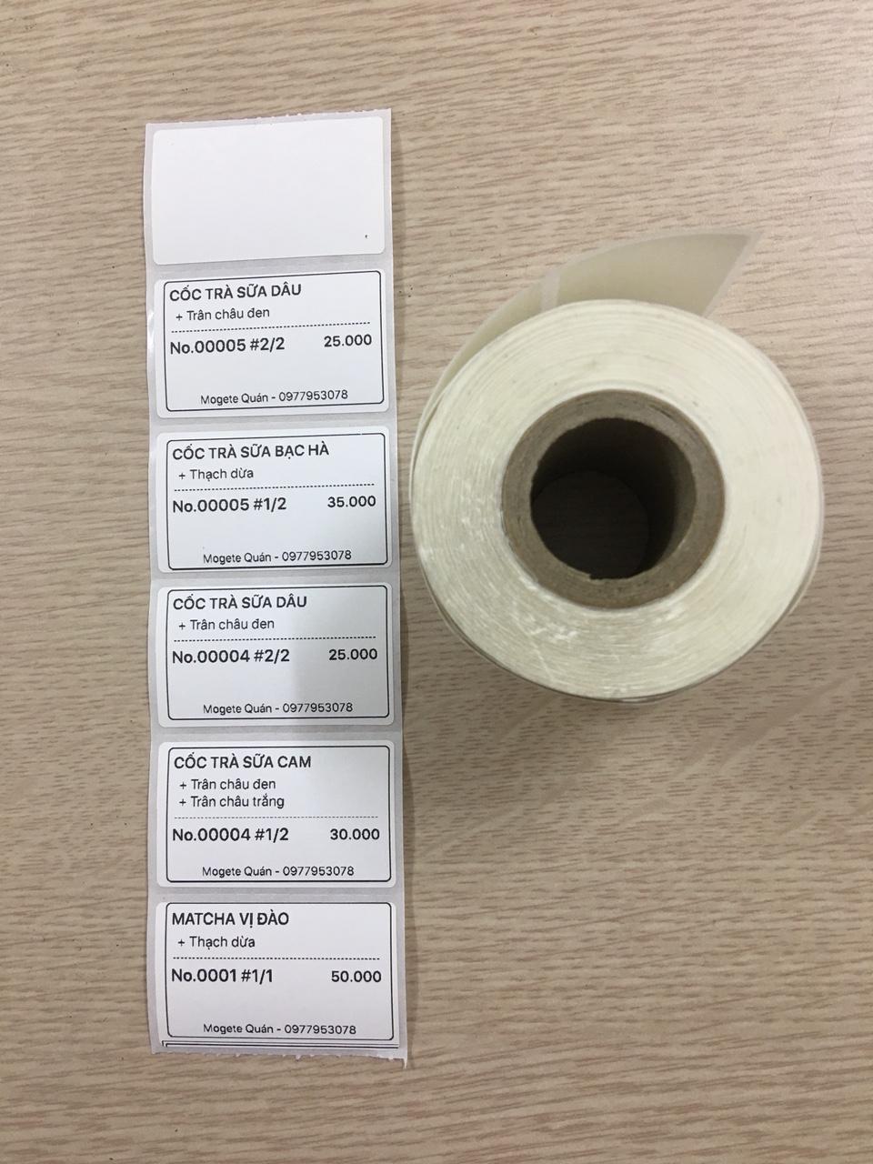 [HCM]Giấy Decal nhiệt 50x30mm x 30m Decal tem Trà sữa 50x30mm x 30m Giấy in mã vạch tem nhãn tem phụ 50x30mm x 50m