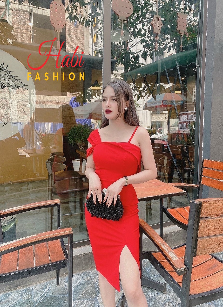 Đầm body dự tiệc hàng thiết kế sang chảnh, Đầm body lệch vai xẻ đùi sexy, chất umi cao cấp có mút ngực