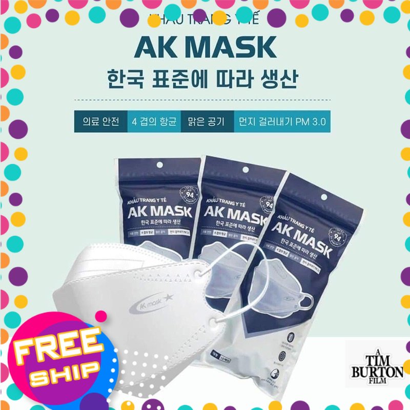 [free ship] khẩu trang KF94 Hàn Quốc chính hãng AK MASK,1 thùng = 300 cái khẩu trang y tế dày dặn chống vi khuẩn bụi mịn chất lượng ak   Giao hàng hỏa tốc thời gian  nhanh chống nhanh (((__)