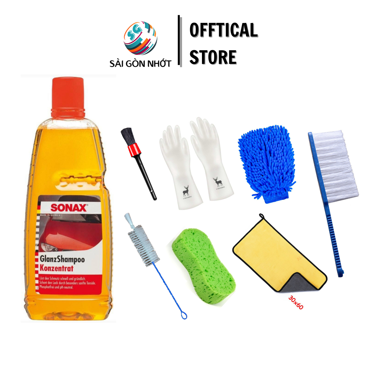 Combo nước rửa xe đậm đặc sonax gloss shampoo 1l - sạch sáng bóng, chính hãng