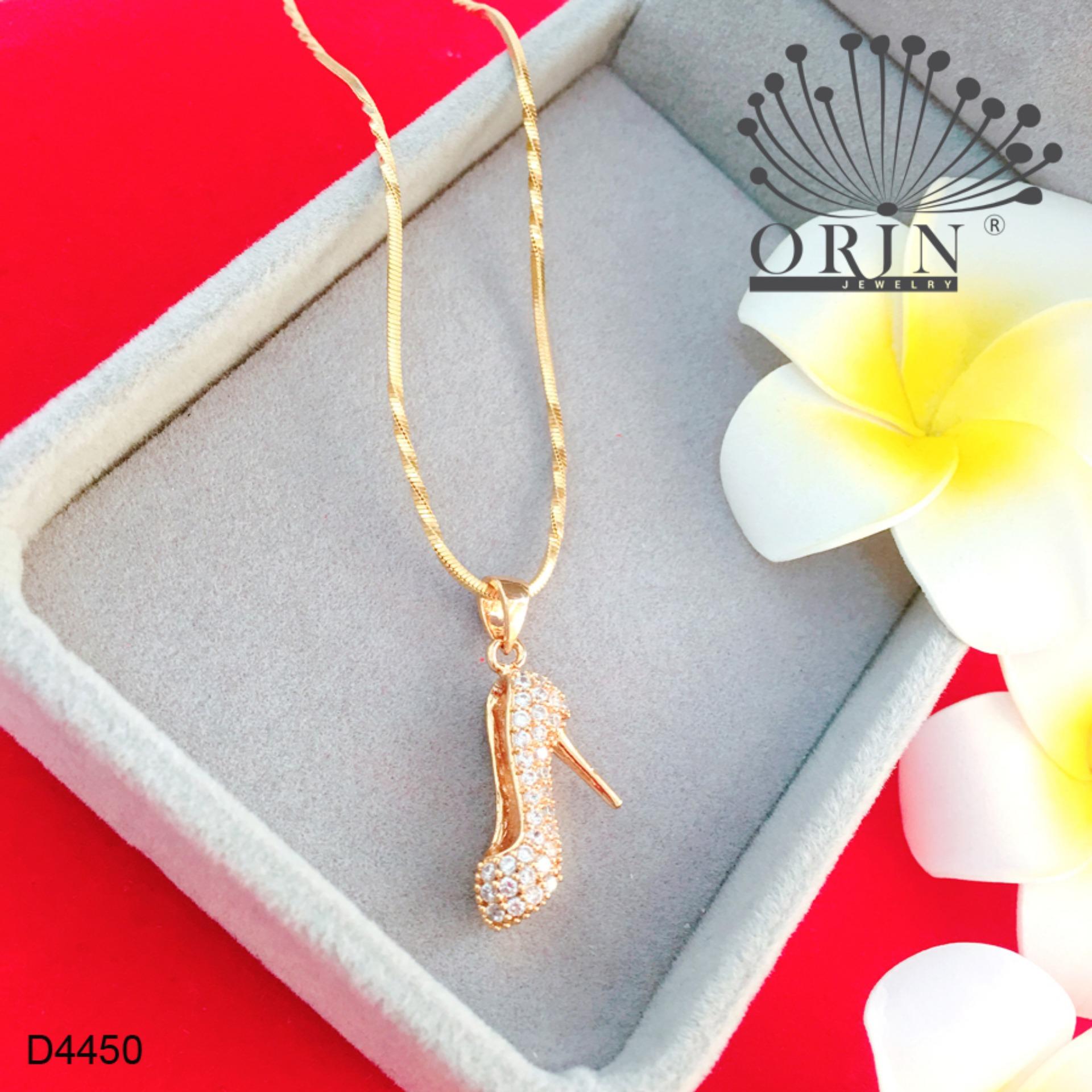 Dây chuyền mạ vàng 24 dạng mì xoắn mặt chiếc giày cao gót đính đá thiết kế cao cấp Orin D4450 - Long Tien