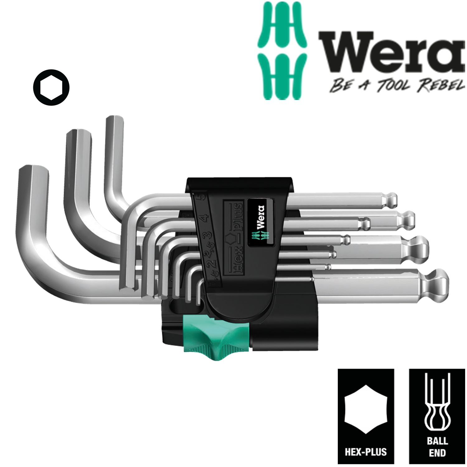 Bộ lục giác bi ngắn (màu trắng) 950/9 Hex-Plus 3 L-key set metric chrome-plated Wera 05133163001