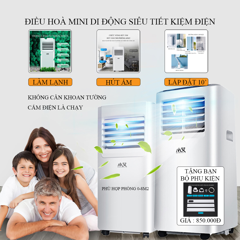 Máy lạnh đứng di động 7.000 BTU nhập khẩu, Điều hòa di động cây mini đa năng chính hãng điều khiển từ xa Bảo hành 2 năm