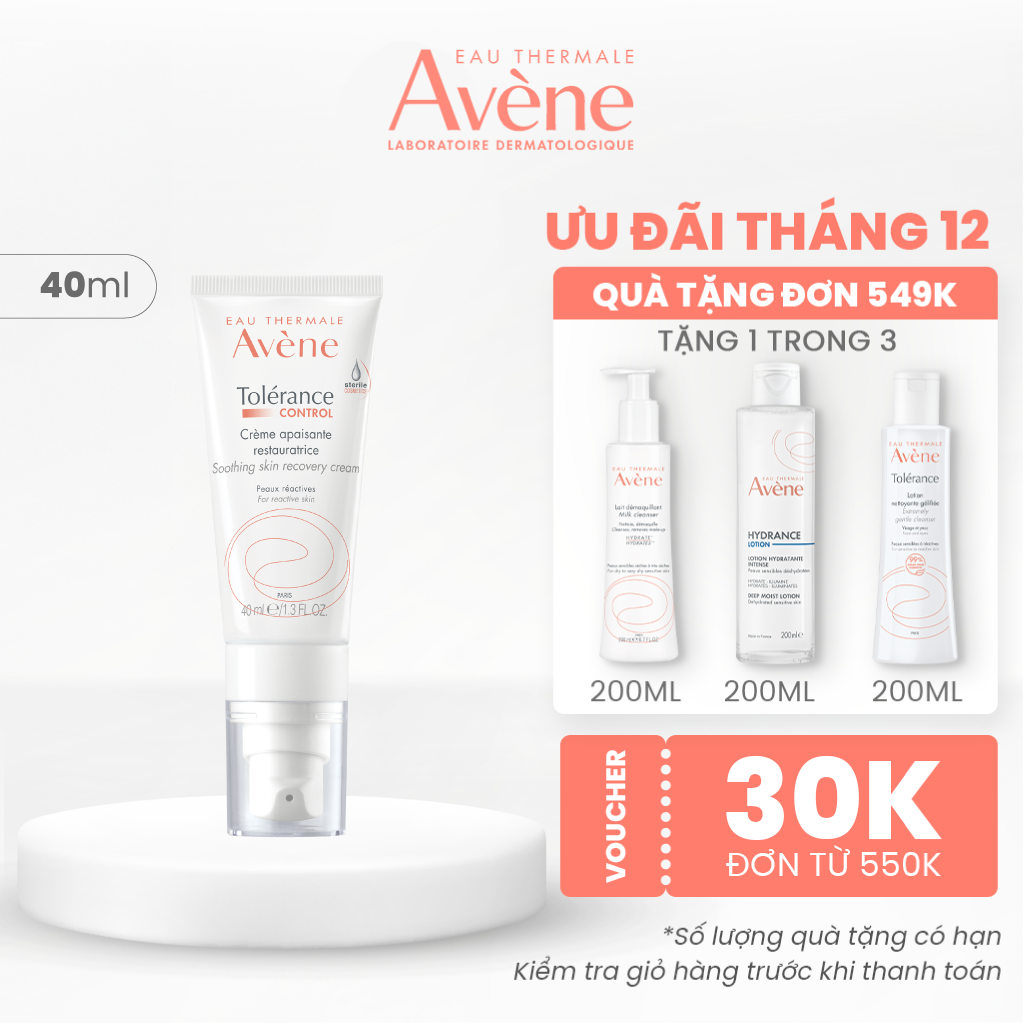 Kem làm dịu da Eau Thermale Avène TOLERANCE Control Soothing Recovery giúp giảm tình trạng mẩn đỏ cho da kích ứng 40ml