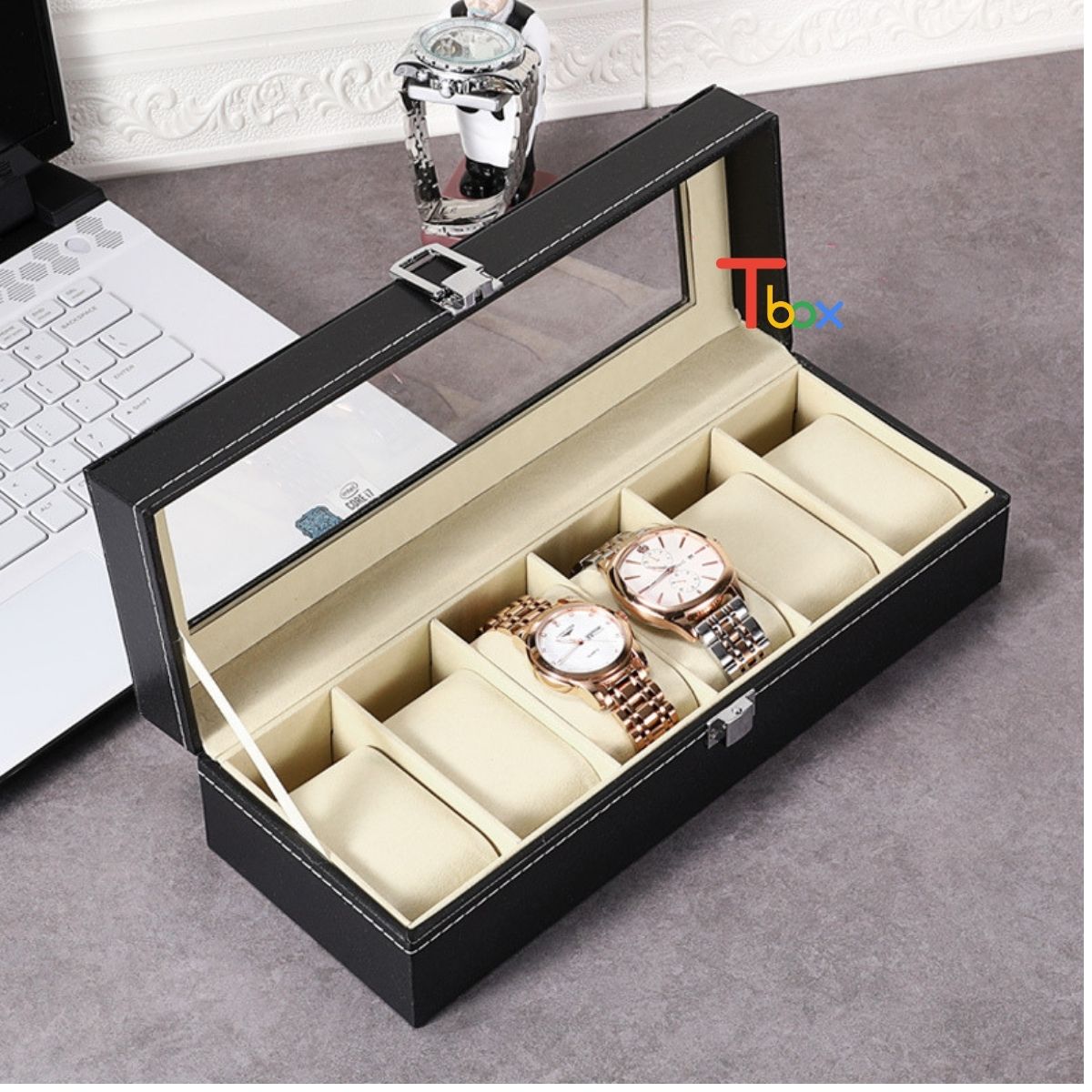 Hộp đựng đồng hồ 6 ngăn bằng da