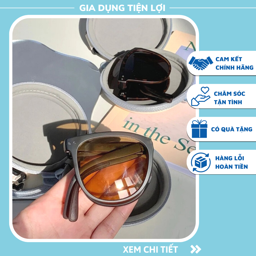 Mắt kính râm gấp gọn unisex nam nữ Kèm Hộp Kính Tròn Dễ Thương - Kính Râm Nữ Thời Trang Gấp Gọn, kinh thoi trang
