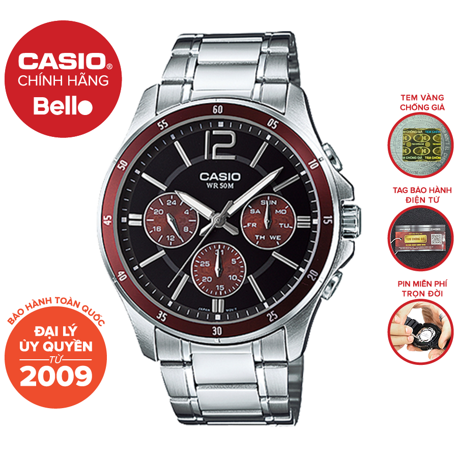 Đồng hồ Casio Nam MTP-1374D-5A bảo hành chính hãng 1 năm - Pin trọn đời