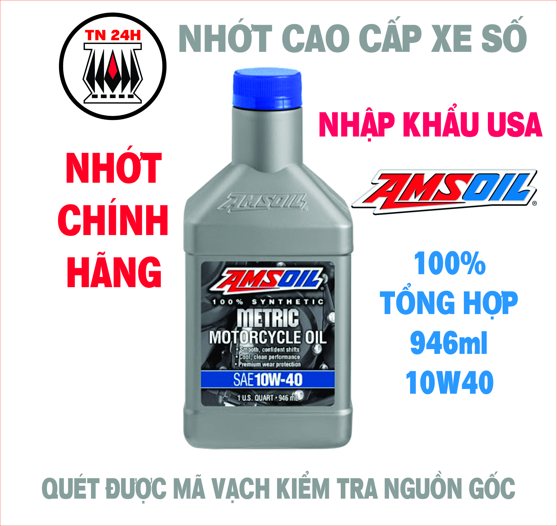 Nhớt Amsoil Metric 10W40 100% Synthetic 946ml nhập khẩu MỸ NPP HUỲNH CHÂU và TINH ANH