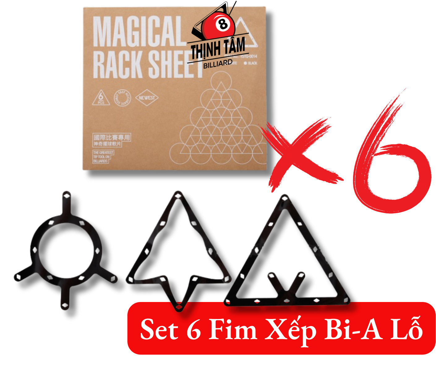 Set 6 phim xếp 9-10 bi bi-a lỗ, phim con rùa, phim tam giác xếp bida pool