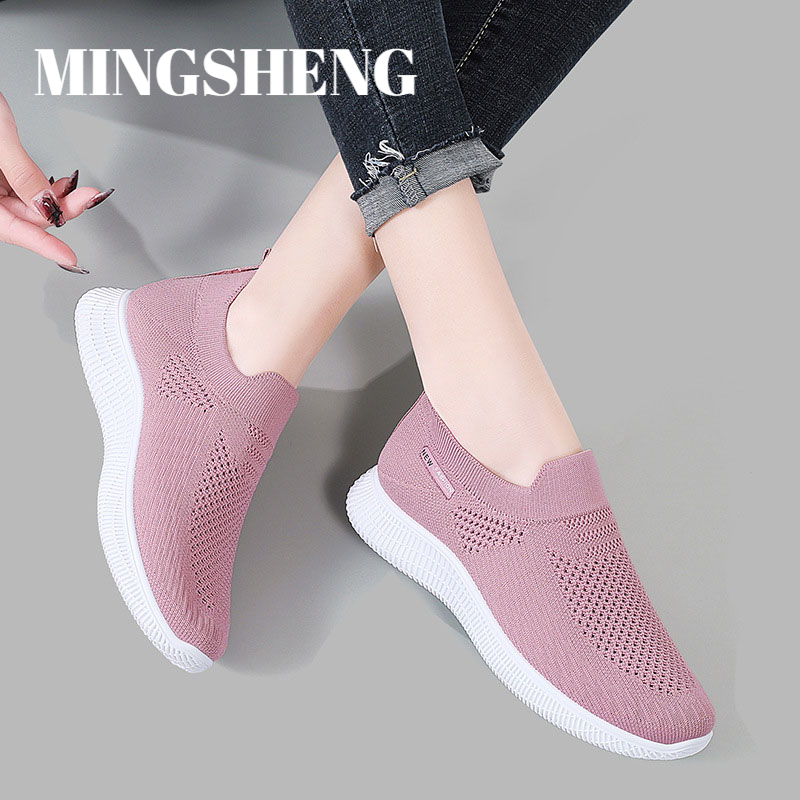  mingsheng Dễ dàng chà phụ nữ trung niên Giày lưới thoáng khí trượt trên siêu nhẹ giày cho các mẹ đế mềm Vớ thể thao thường ngày 
