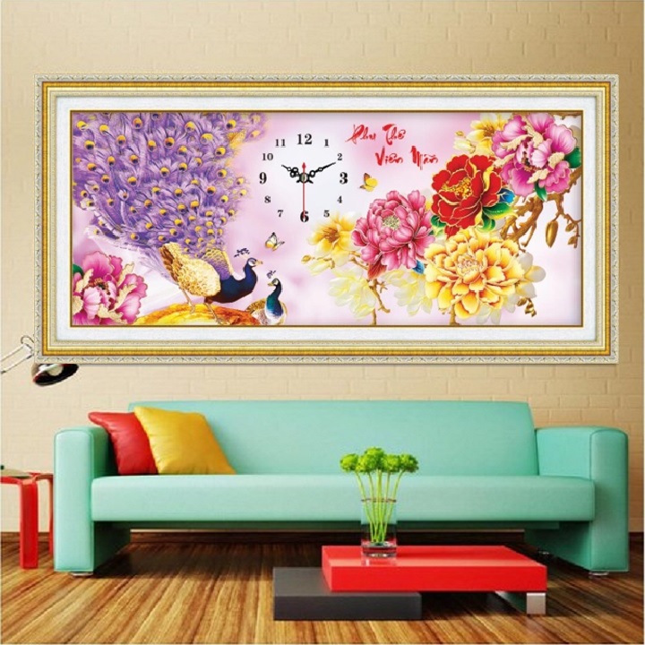 Tranh đính đá Đồng hồ Phu thê viên mãn LV161 - Kt 106*45cm