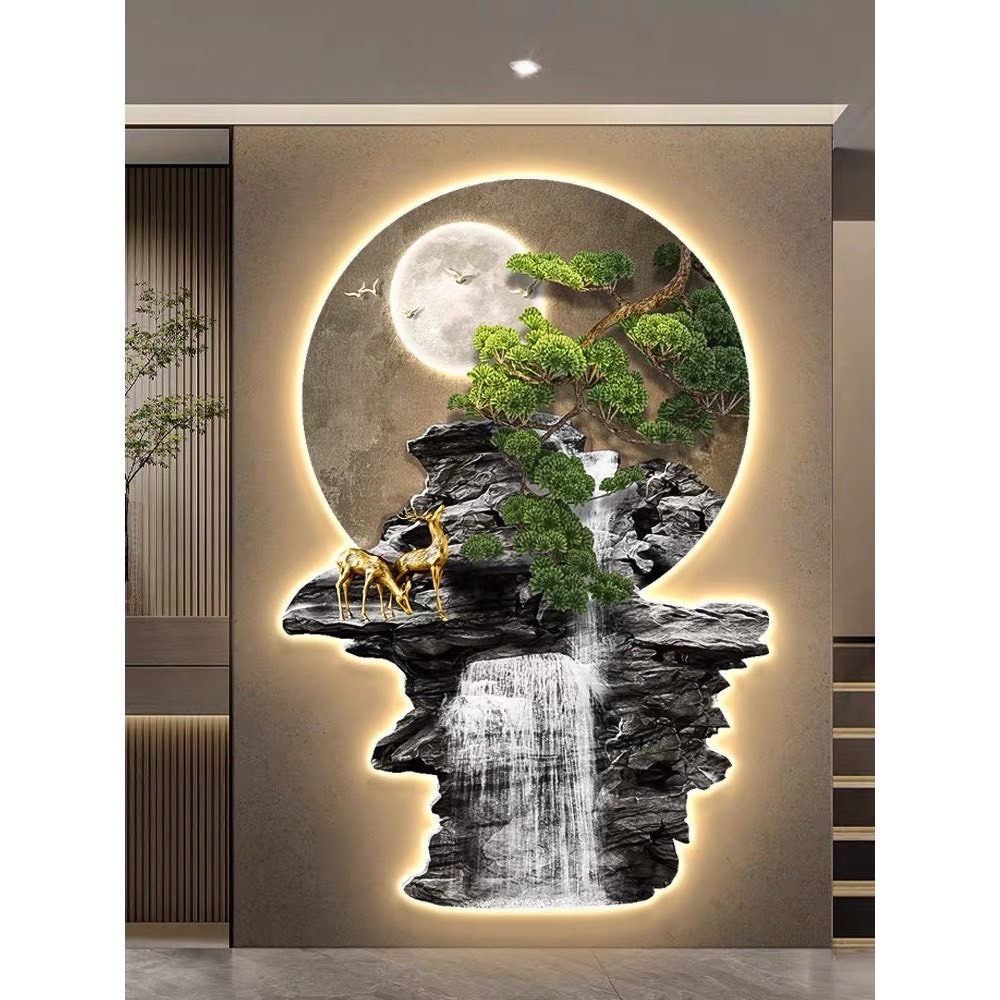(ẢNH THẬT) Tranh treo tường đèn led tráng gương thác nước hùng vĩ 1 tranh phòng khách phong thuỷ kèm