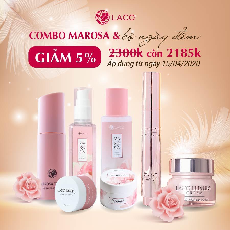 (Tặng máy máy phun nano; nạ biocell) Trọn bộ sản phẩm chăm sóc da Marosa và dưỡng da ngày đêm Laco