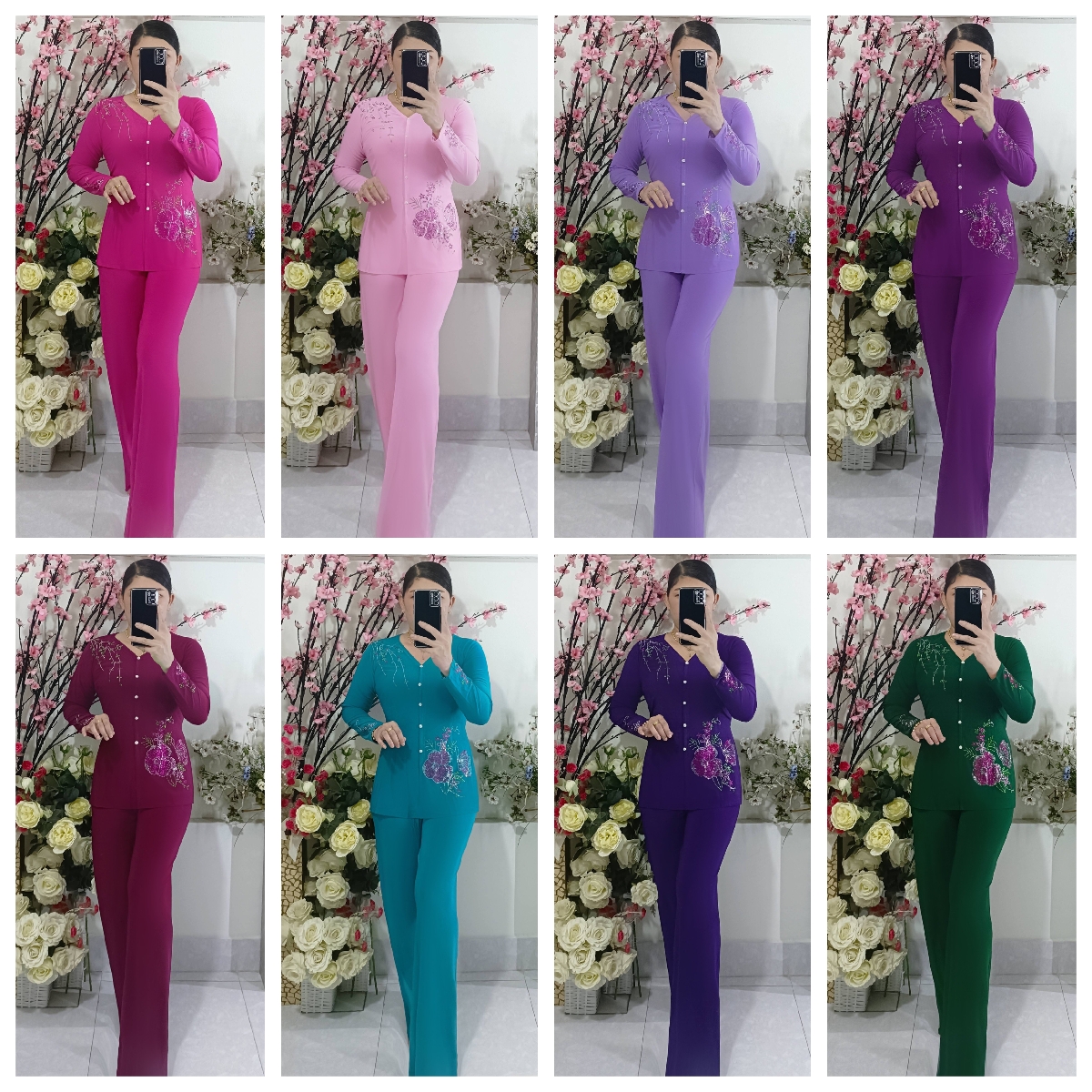 Bộ Bà Ba Hoa Đá Ống Rộng