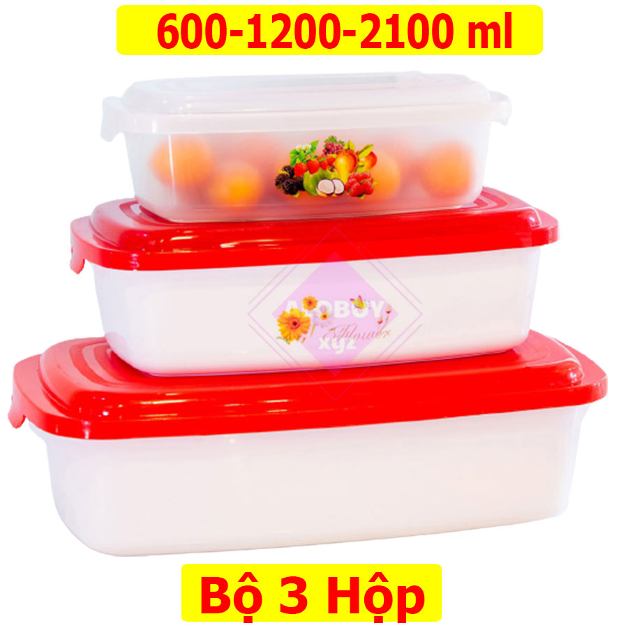 Bộ 3 hộp nhựa đựng thực phẩm hình bầu cao cấp rất dày dung tích 600-1200-2100 ml . Shop Giao màu ngẫu nhiên- HTP-010203