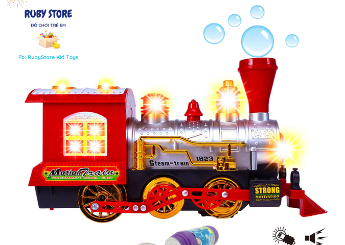 [Đồ chơi đèn nhạc] HỘP XE LỬA / TÀU HOẢ THỔI BONG BÓNG XÀ PHÒNG (Size lớn, Dùng pin)